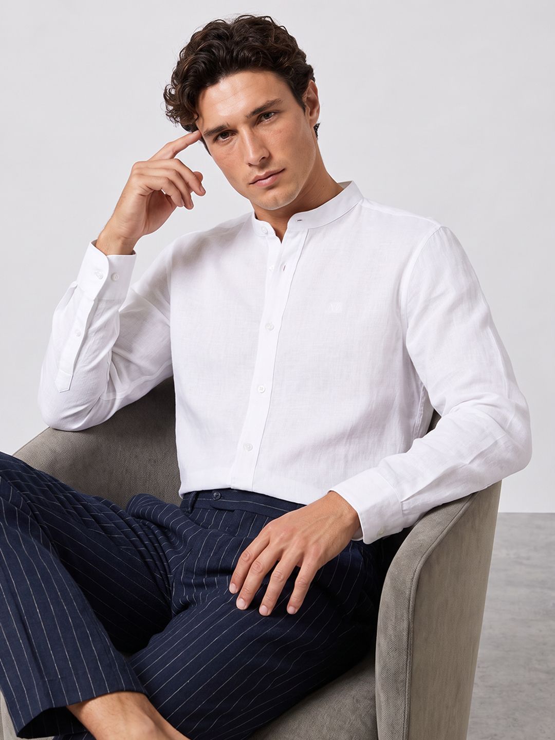 Kenneth Cole Slim Fit Cotton Linen Casual Shirt