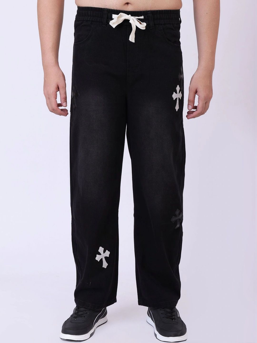 KHASAAB STYLE Men Comfort Wide Leg Mid-Rise Low Distress Embellished Stretchable Jeans