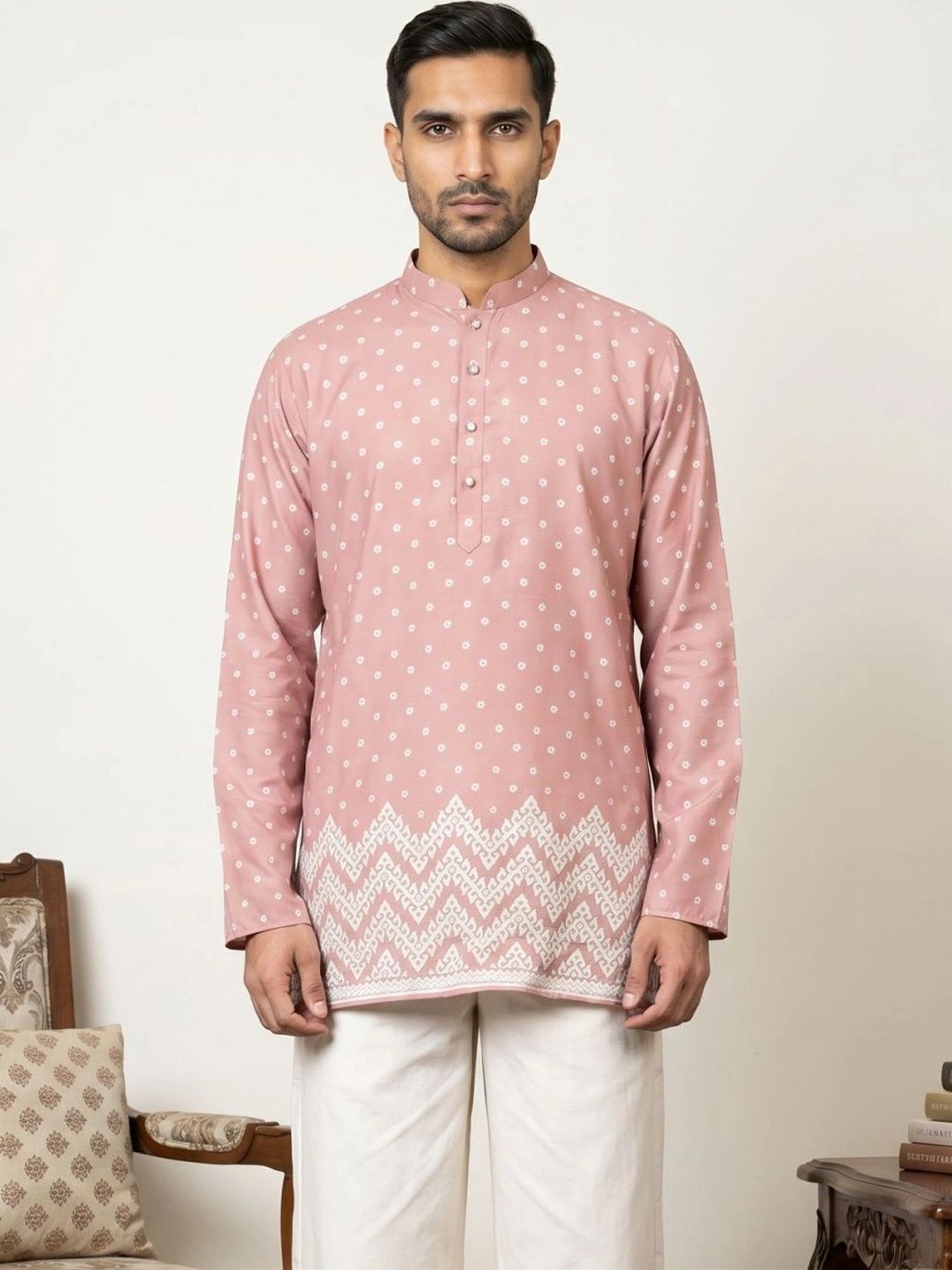 Jompers Men's Cotton Blend Printed Kurta