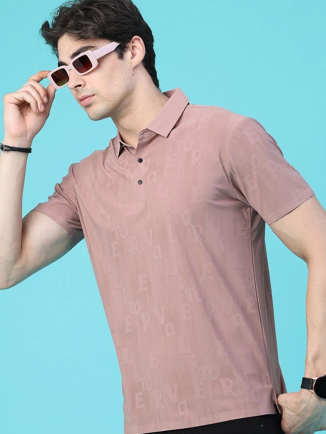 V-Mart Men Typography Printed Polo Collar Slim Fit T-shirt