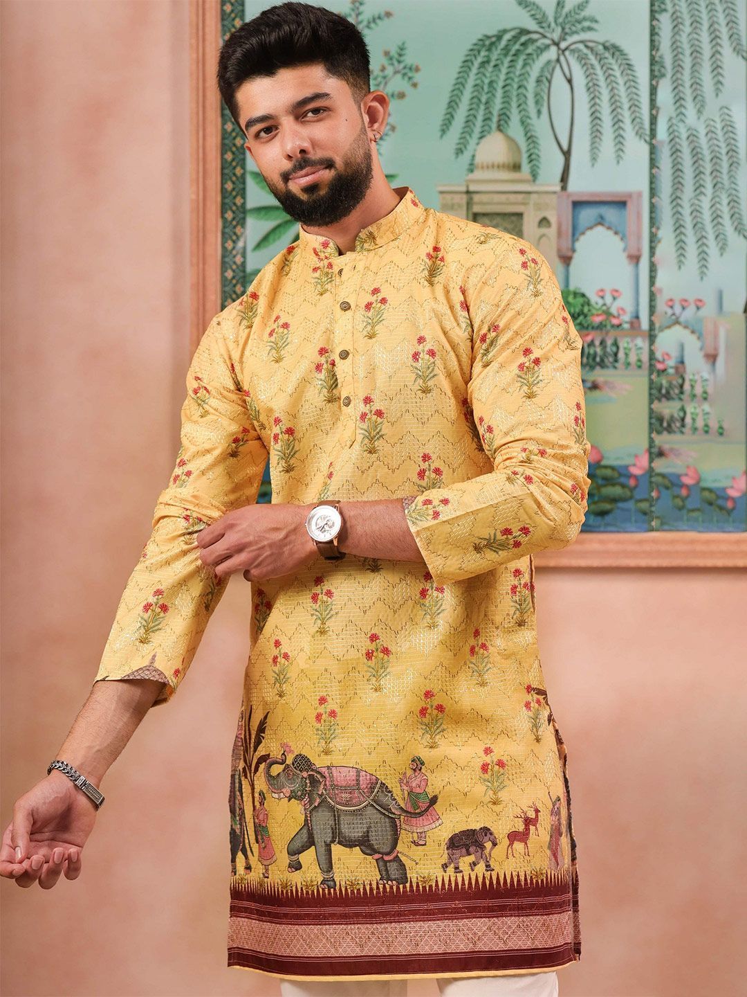 Koshin Floral Printed Straight Cotton Kurta