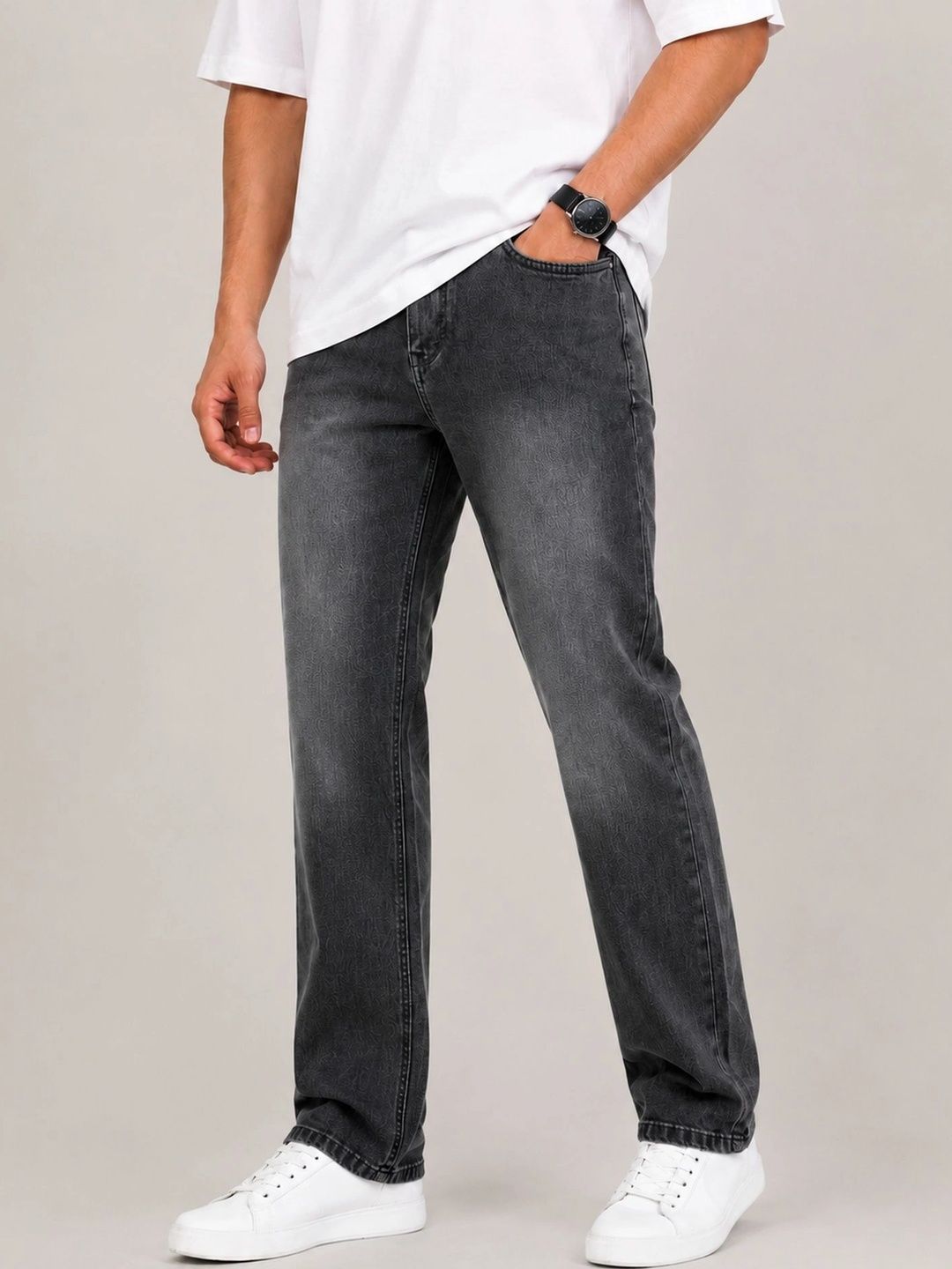 Denimora Men Straight Fit Mid-Rise Light Fade Stretchable Jeans