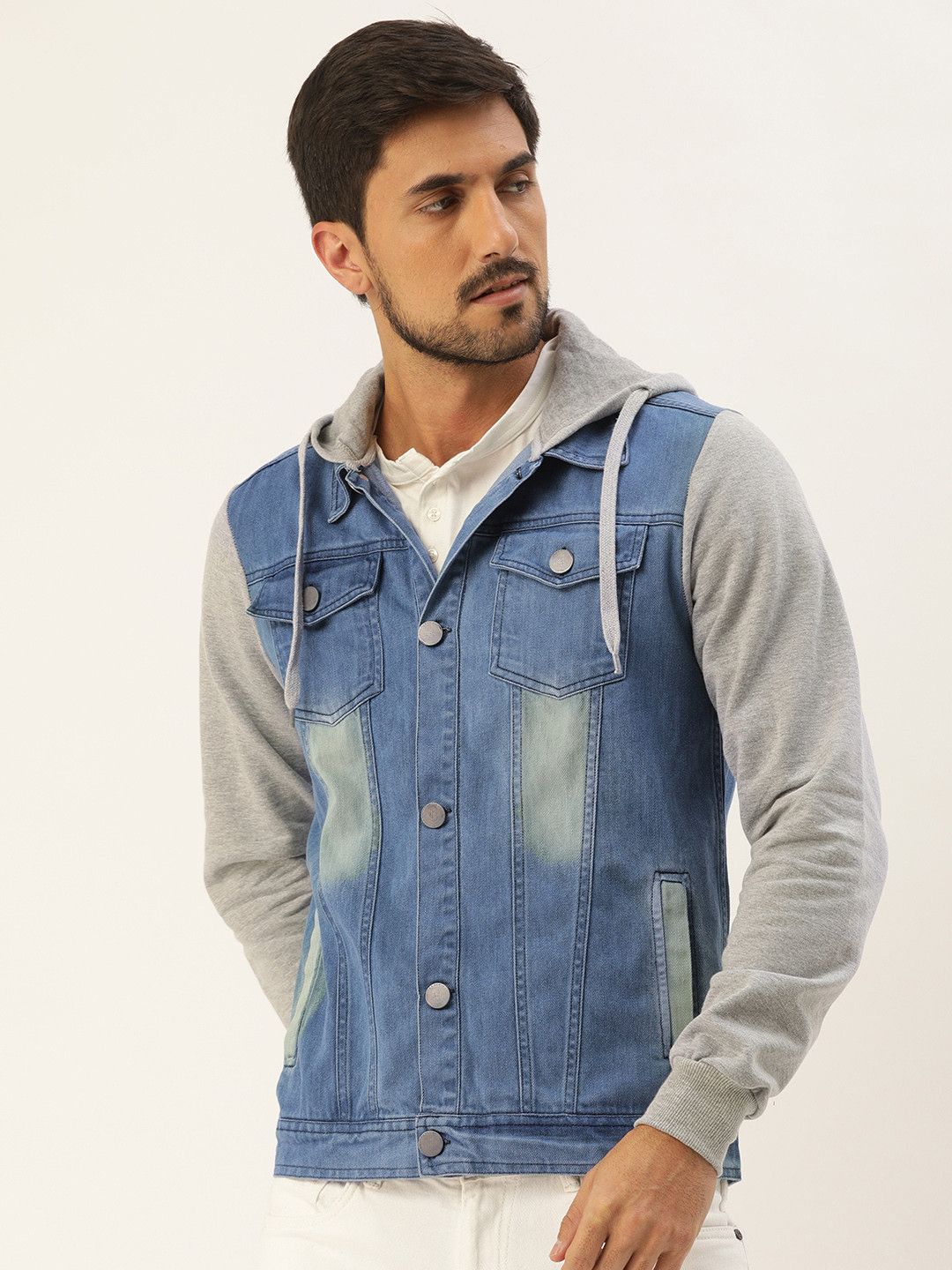 CAHOOT Men Blue Solid Lightweight Denim Hooded Jacket