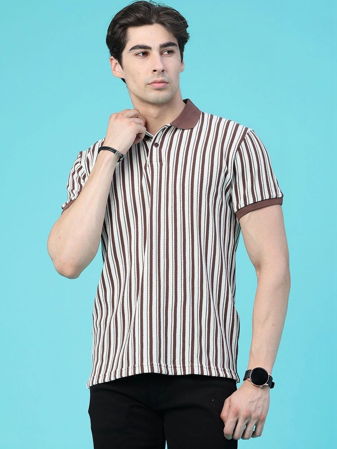 V-Mart Men Striped Polo Collar T-shirt
