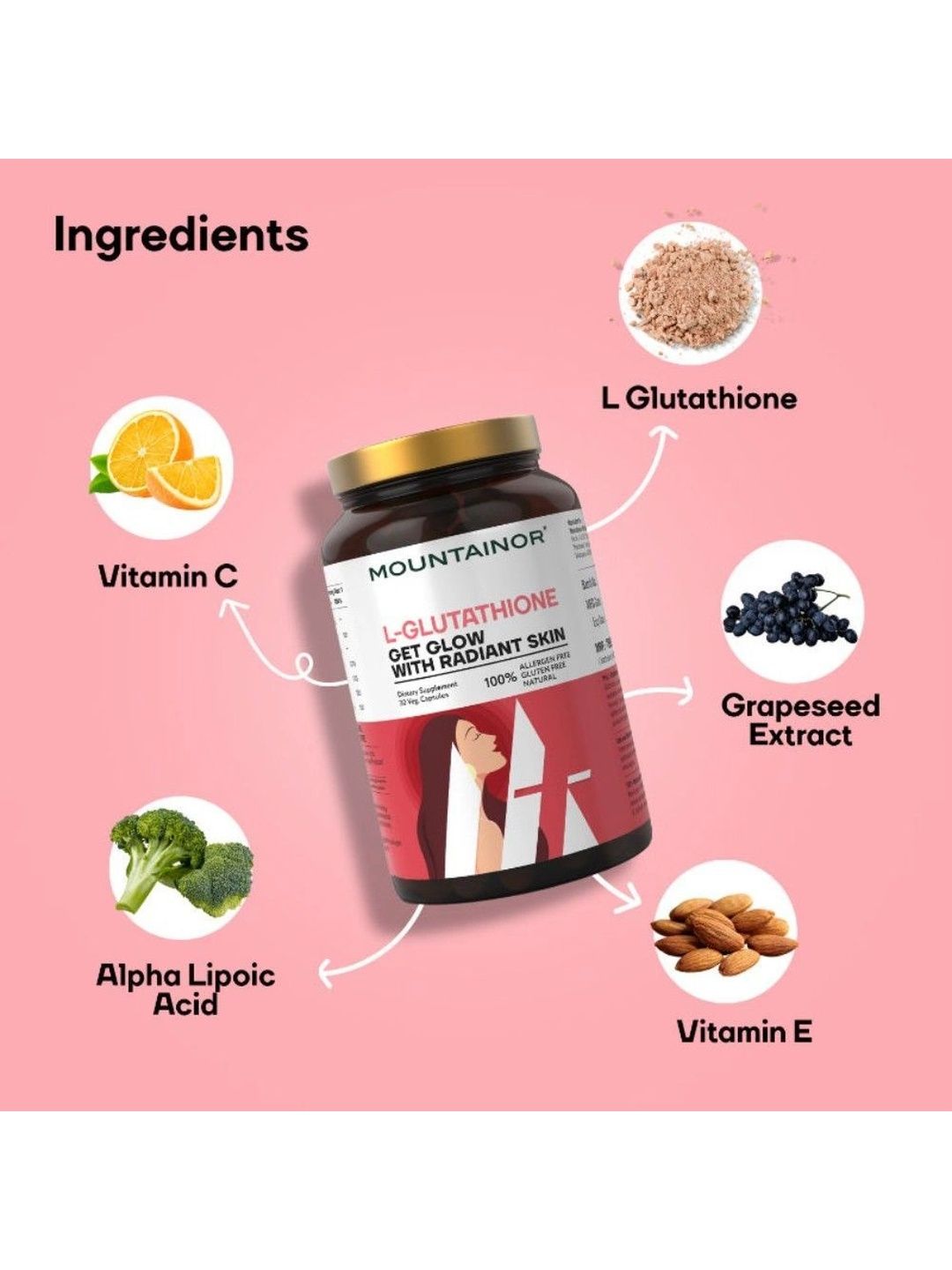 Buy MOUNTAINOR Set of 2 L- Glutathione Capsule For Bright & Glowing Skin 1000Mg - 60 Caps - Skin Supplements for Unisex 24289554