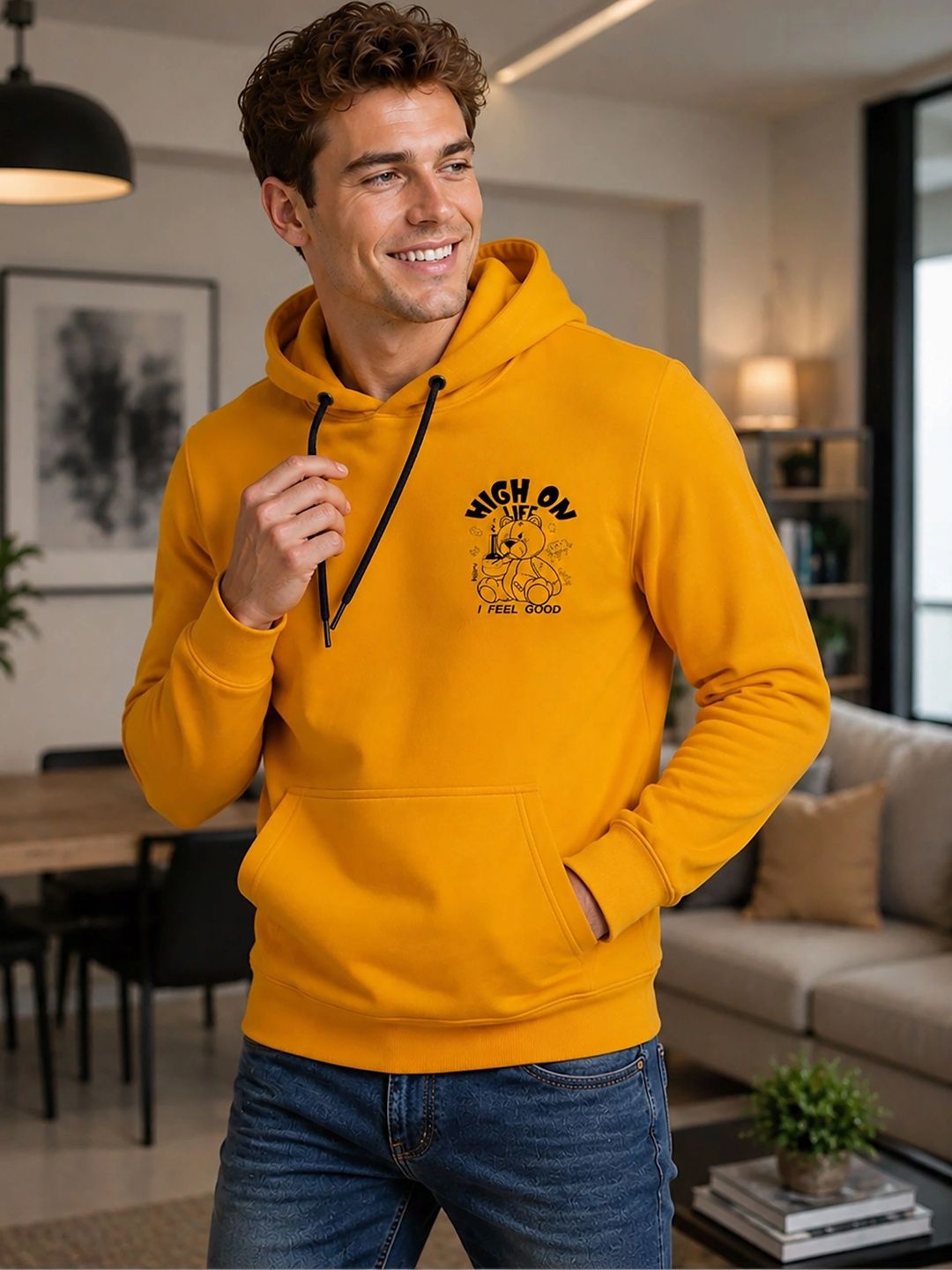 ATIGIANO Men Printed Hooded Sweatshirt