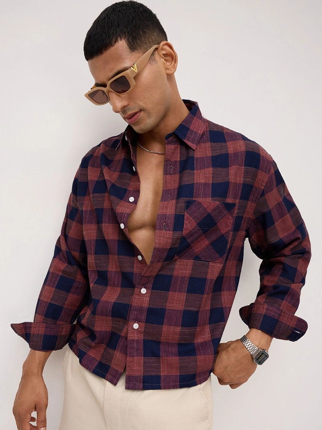 VASTRADO Men Classic Boxy Gingham Checks Checked Casual Shirt