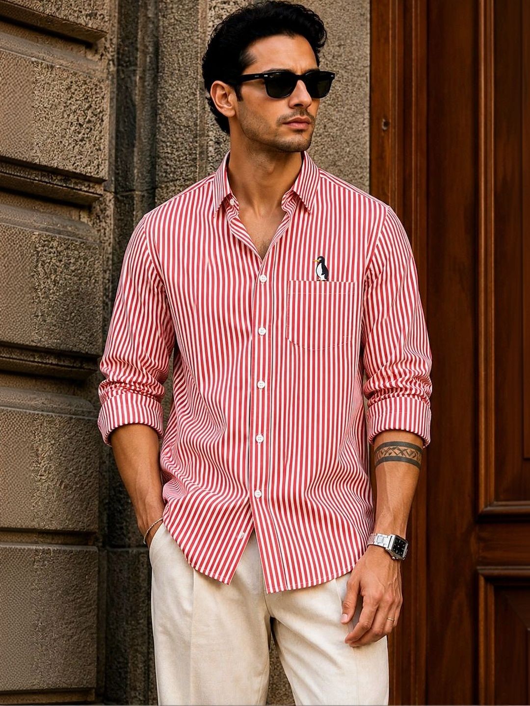 Black Deer Men Standard Striped Casual Shirt
