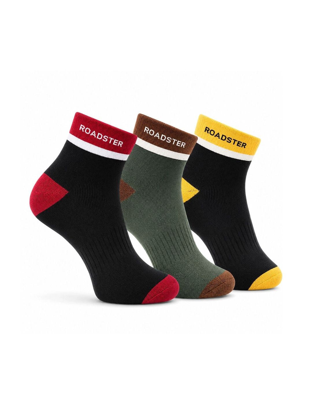 Roadster Men Pack of 3 Cotton Colourblocked Ankle Length Socks