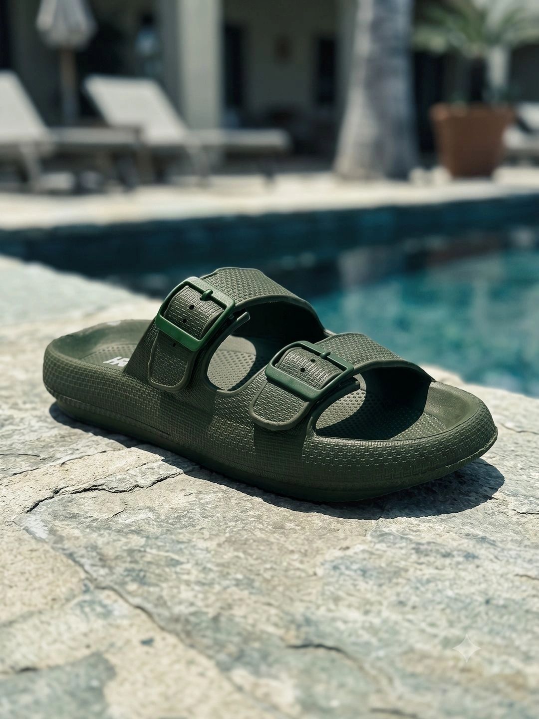 HRX by Hrithik Roshan Men Olive Green Textured Sliders