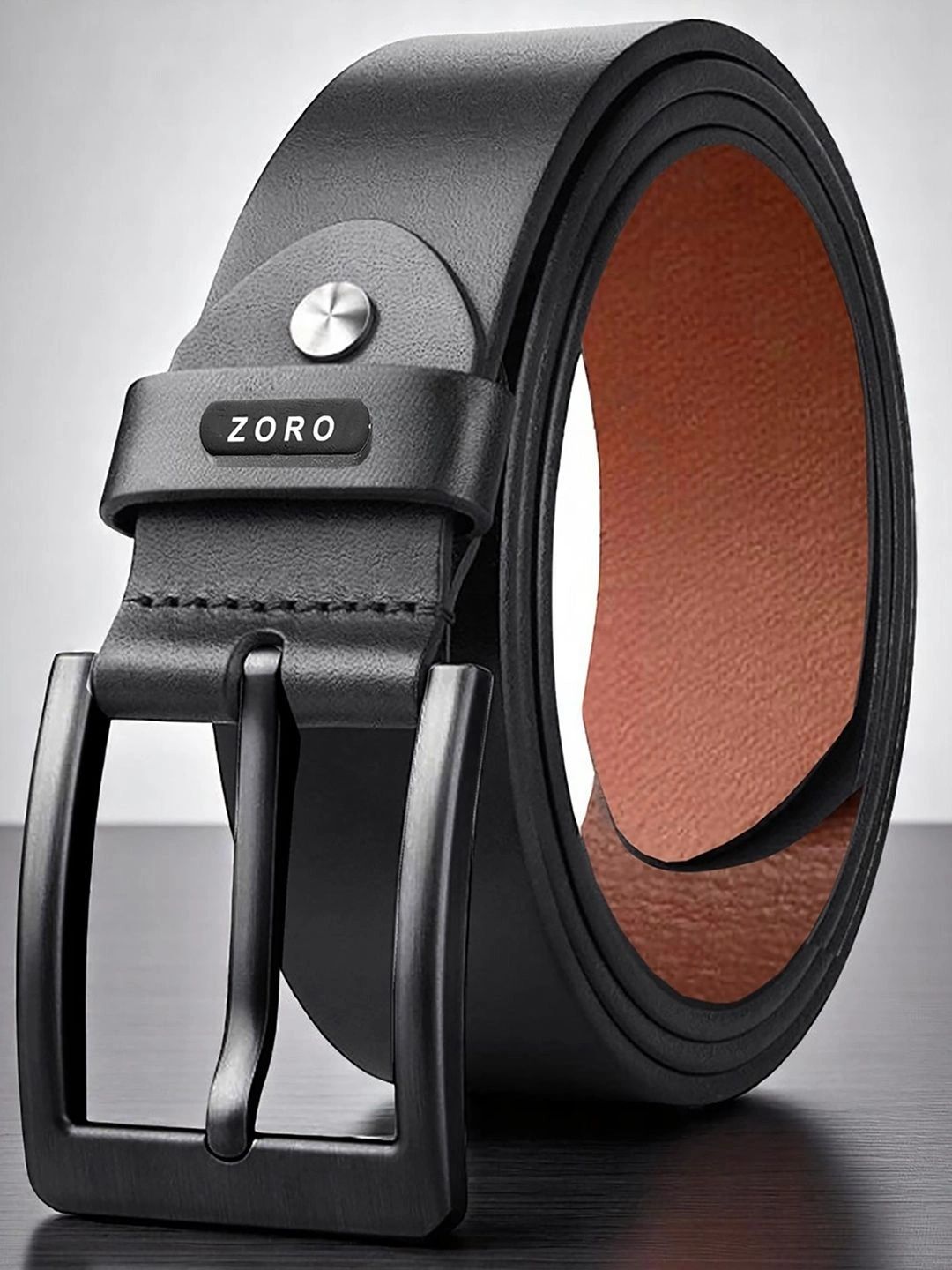 ZORO Men Black Leather Belt