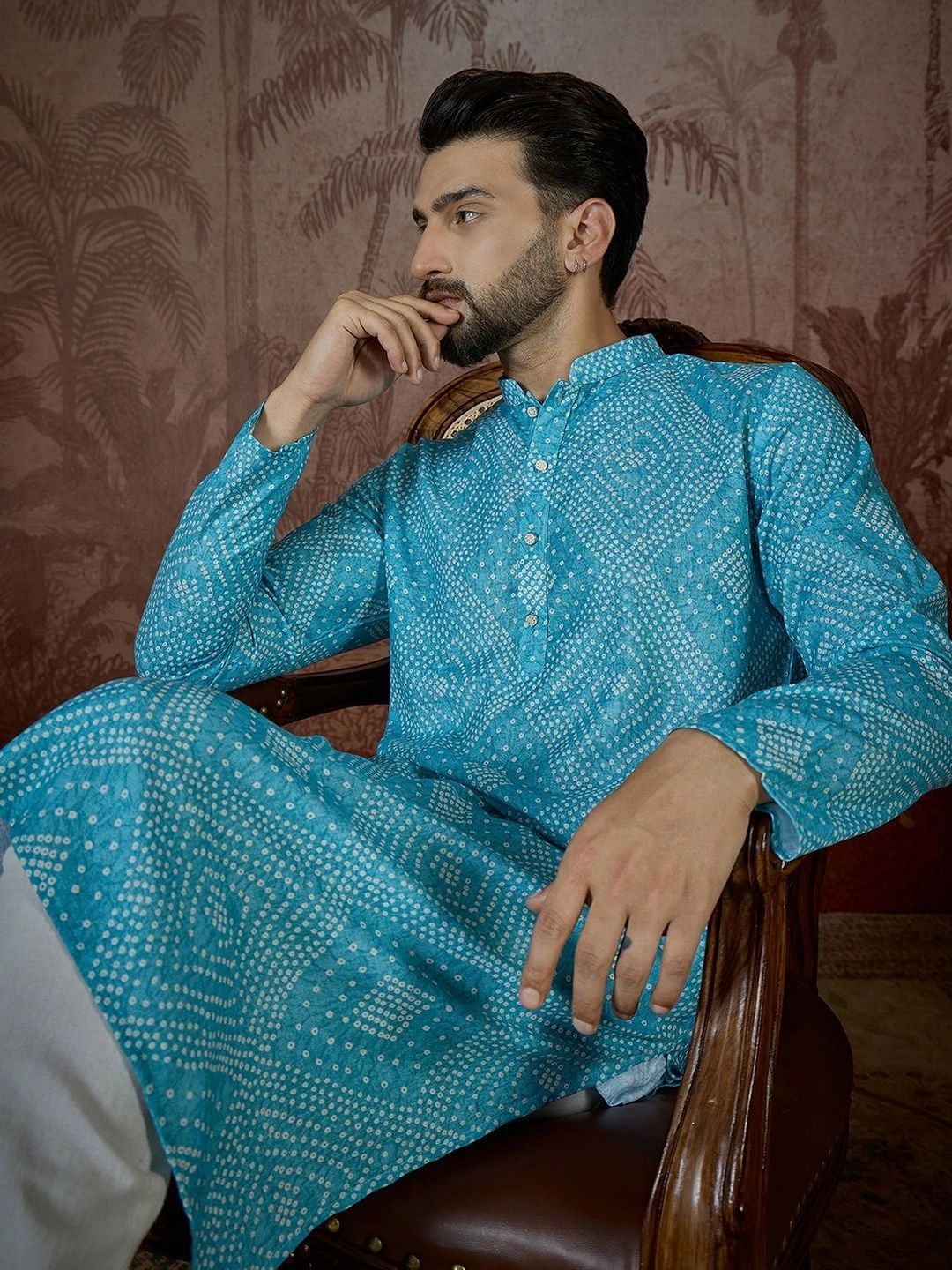 House of Pataudi Men Bandhani Printed Kurta
