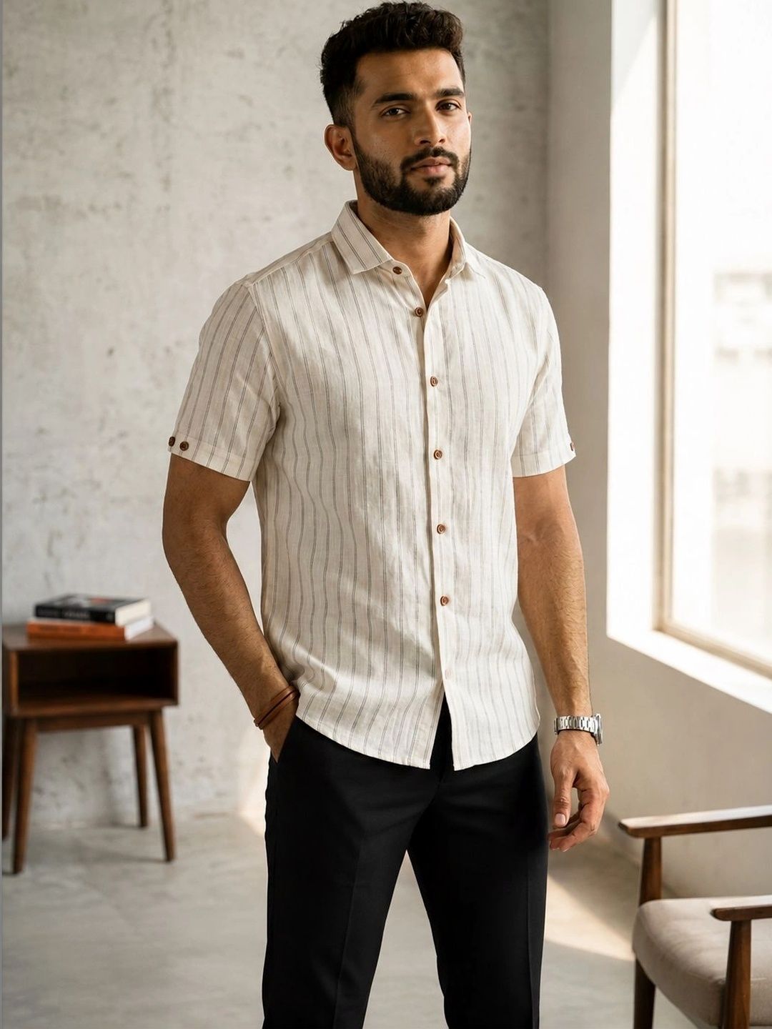 IRSIA Men Relaxed Striped Casual Shirt
