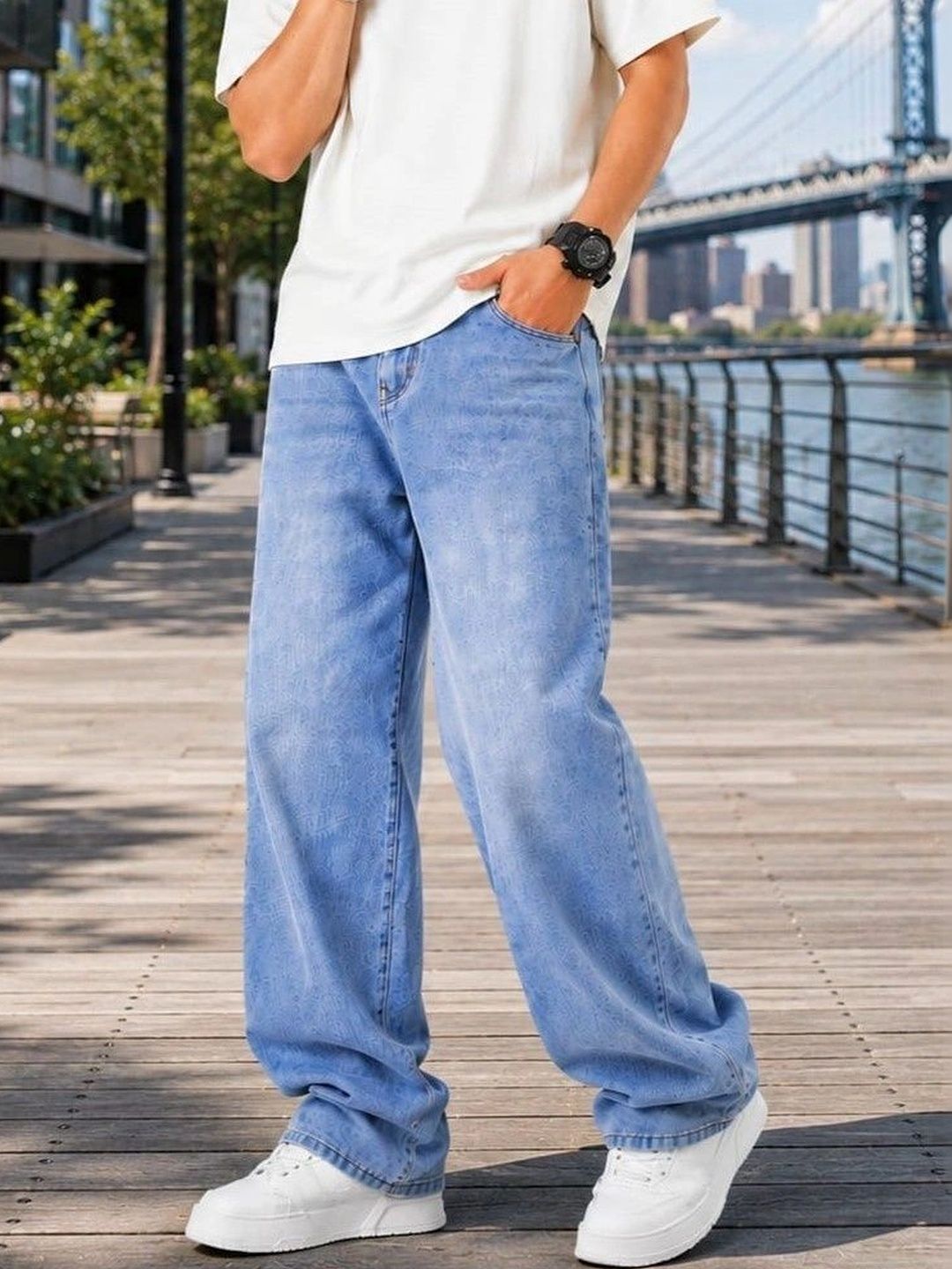 PINKLIT Men Baggy Fit Mid-Rise Light Fade Jeans