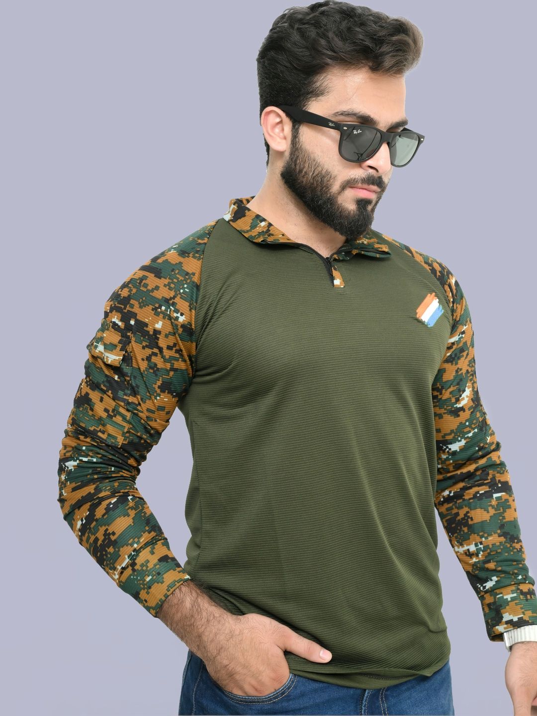 Para Trooper Men Camouflage Colourblocked Polo Collar T-shirt