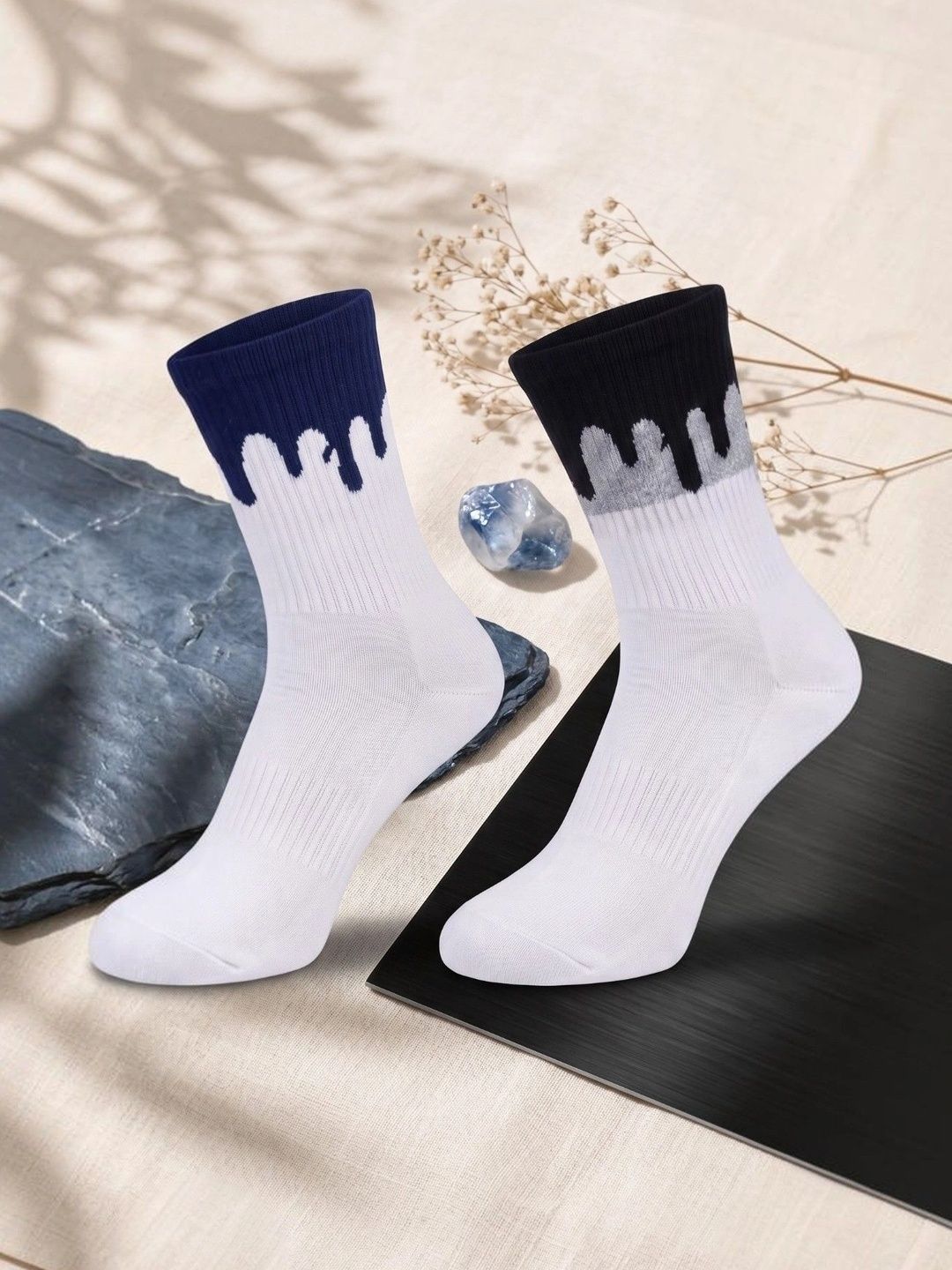pell-mell Men Pack of 2 Cotton Assorted Patterned Above Ankle Socks