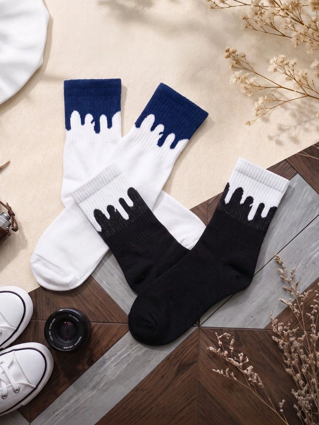 SWAZ Men Pack of 2 Cotton Assorted Patterned Calf Length Socks