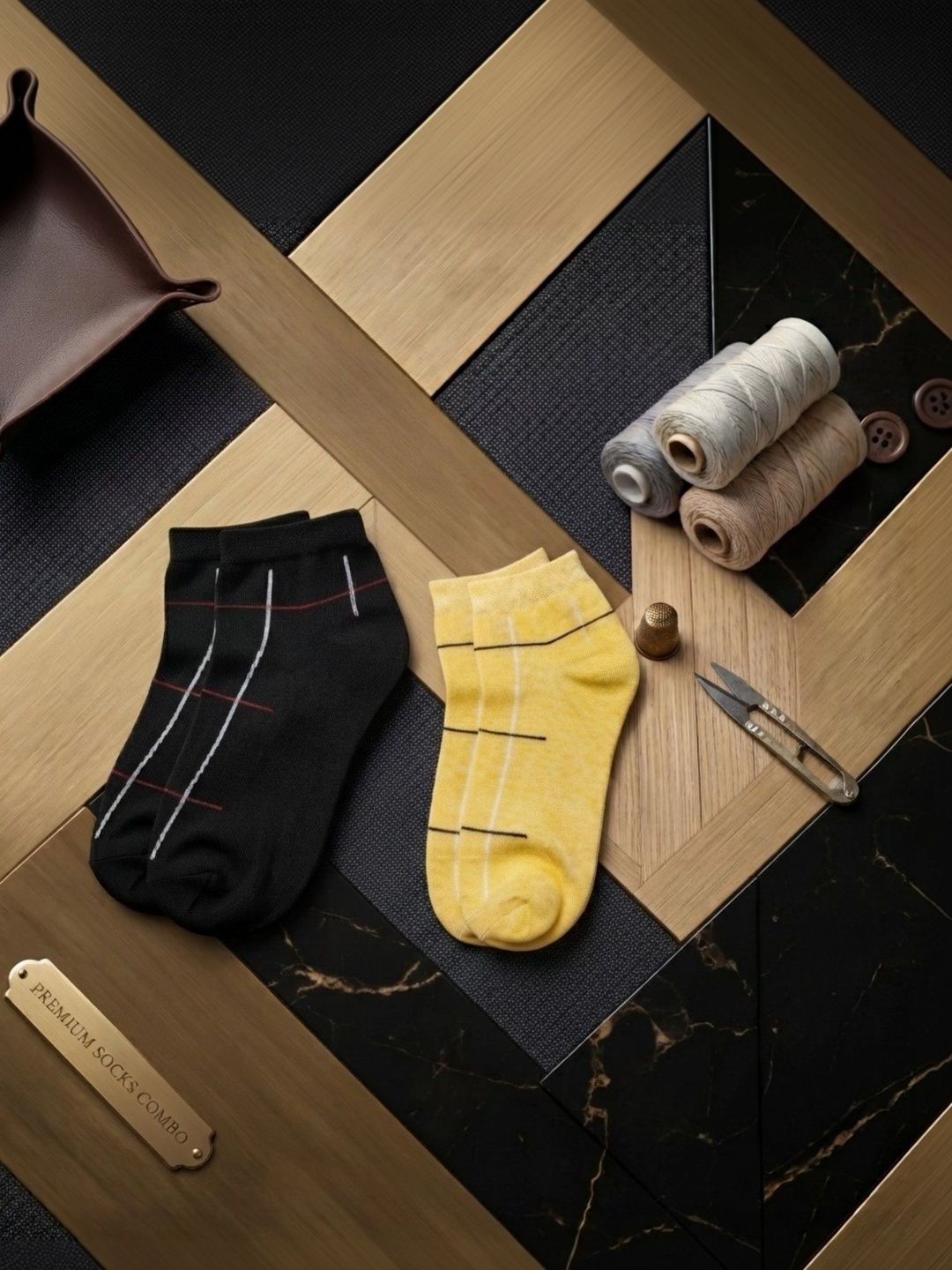 SWAZ Men Pack of 2 Cotton Assorted Patterned Ankle Length Socks