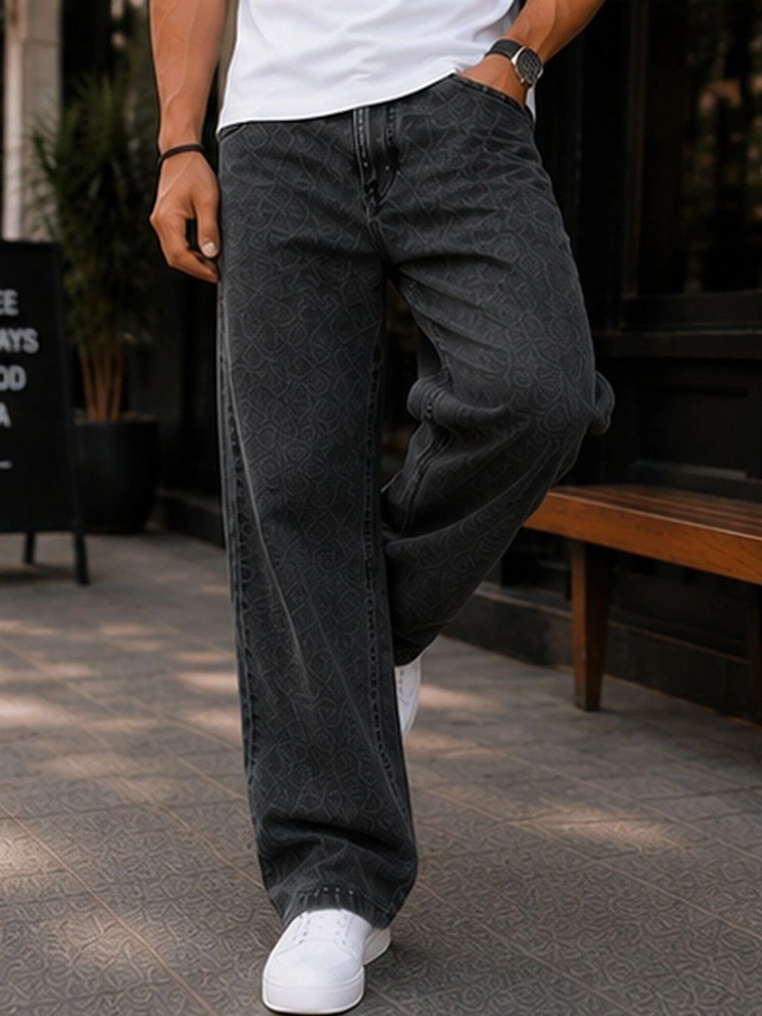 DENIM LIFE Men Classic Straight Fit Mid-Rise Printed Stretchable Jeans