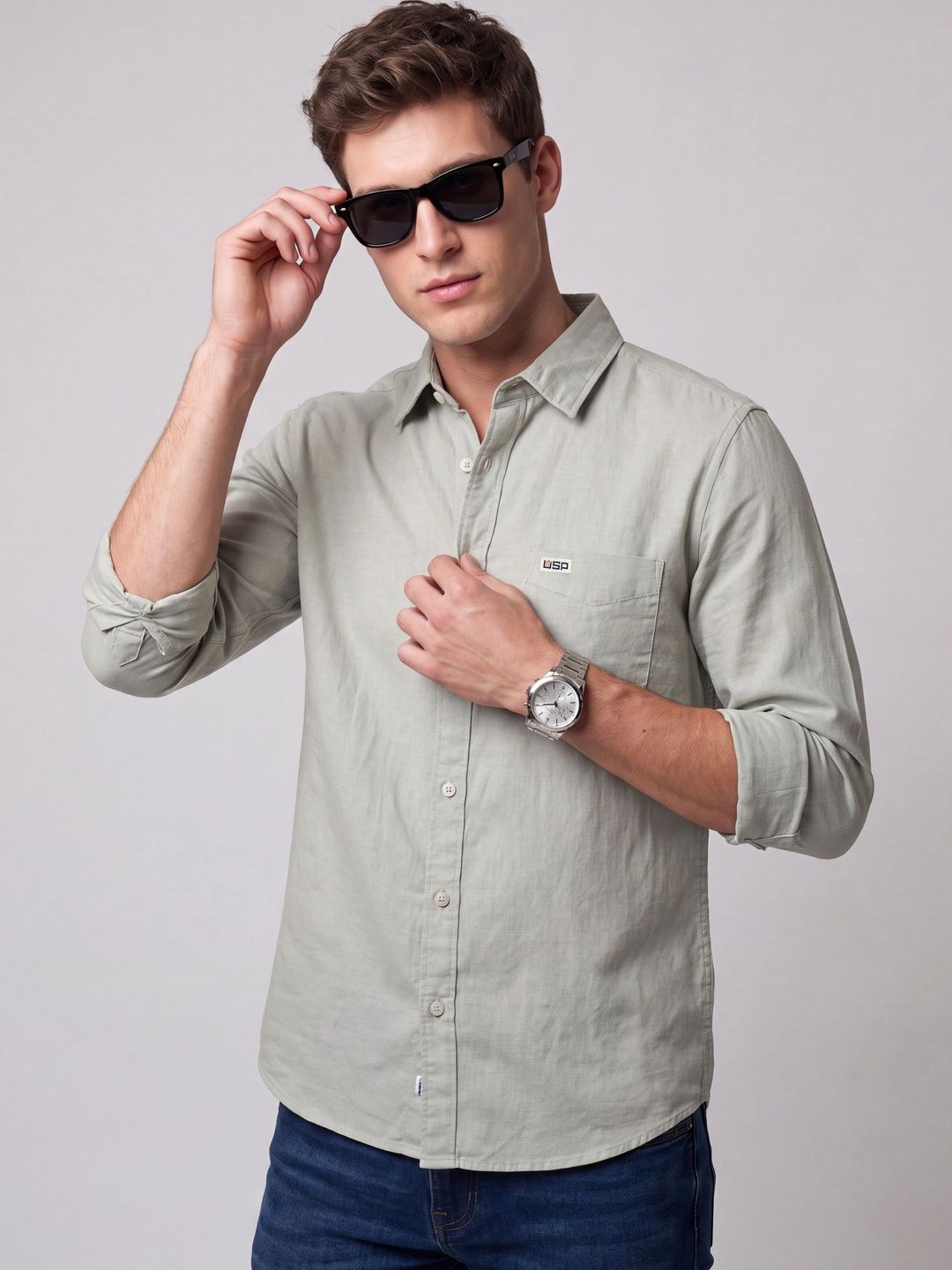 U.S. PITCHERS Men Modern Slim Fit Casual Shirt