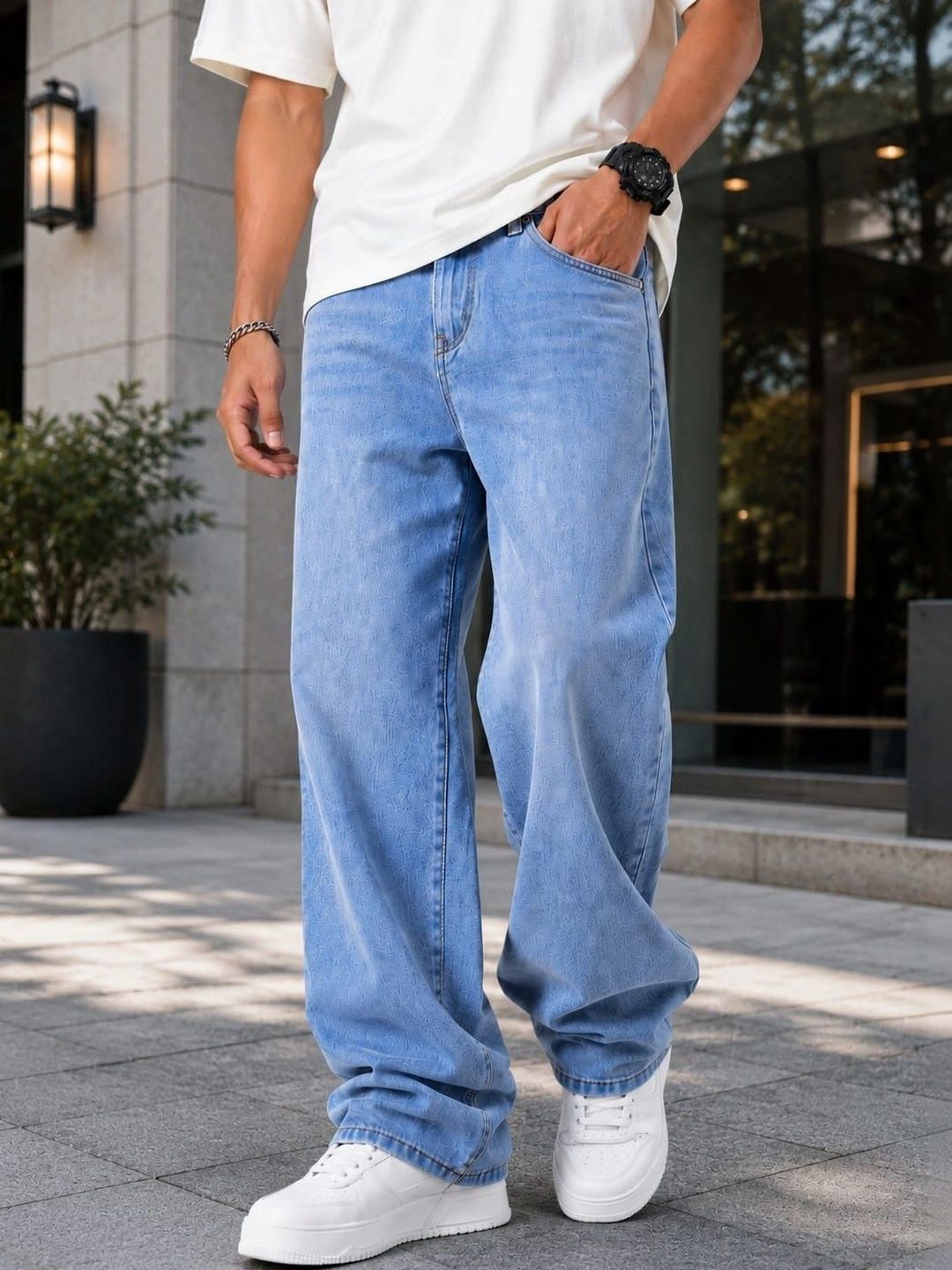 PINKLIT Men Straight Fit Mid-Rise Light Fade Jeans