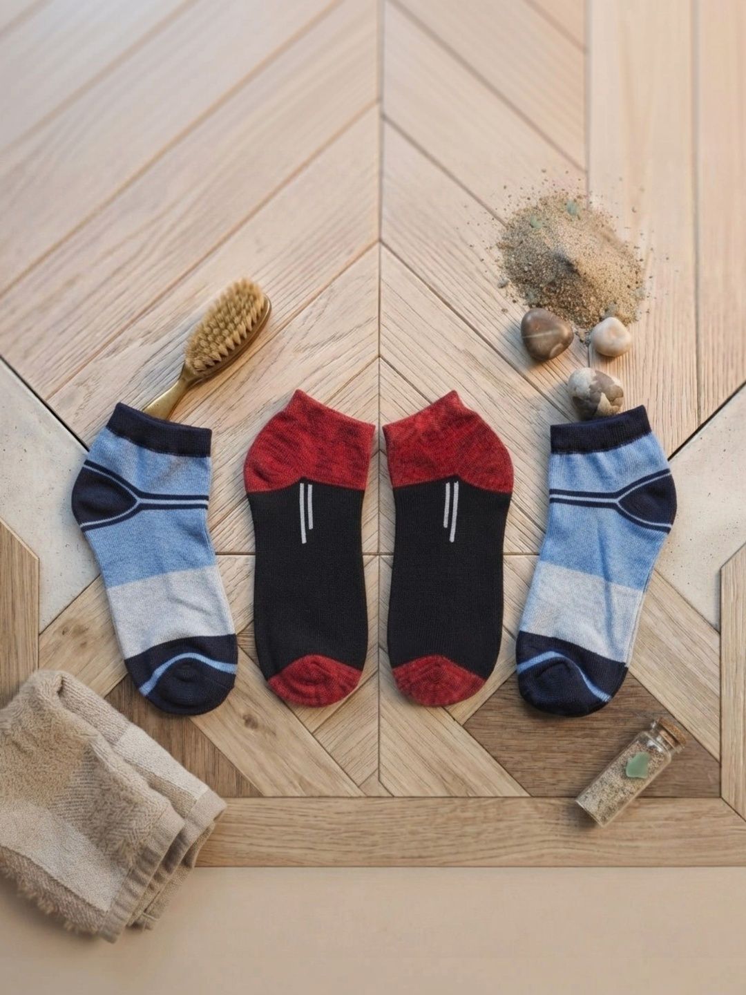 pell-mell Men Pack of 2 Cotton Assorted Colourblocked Above Ankle Socks