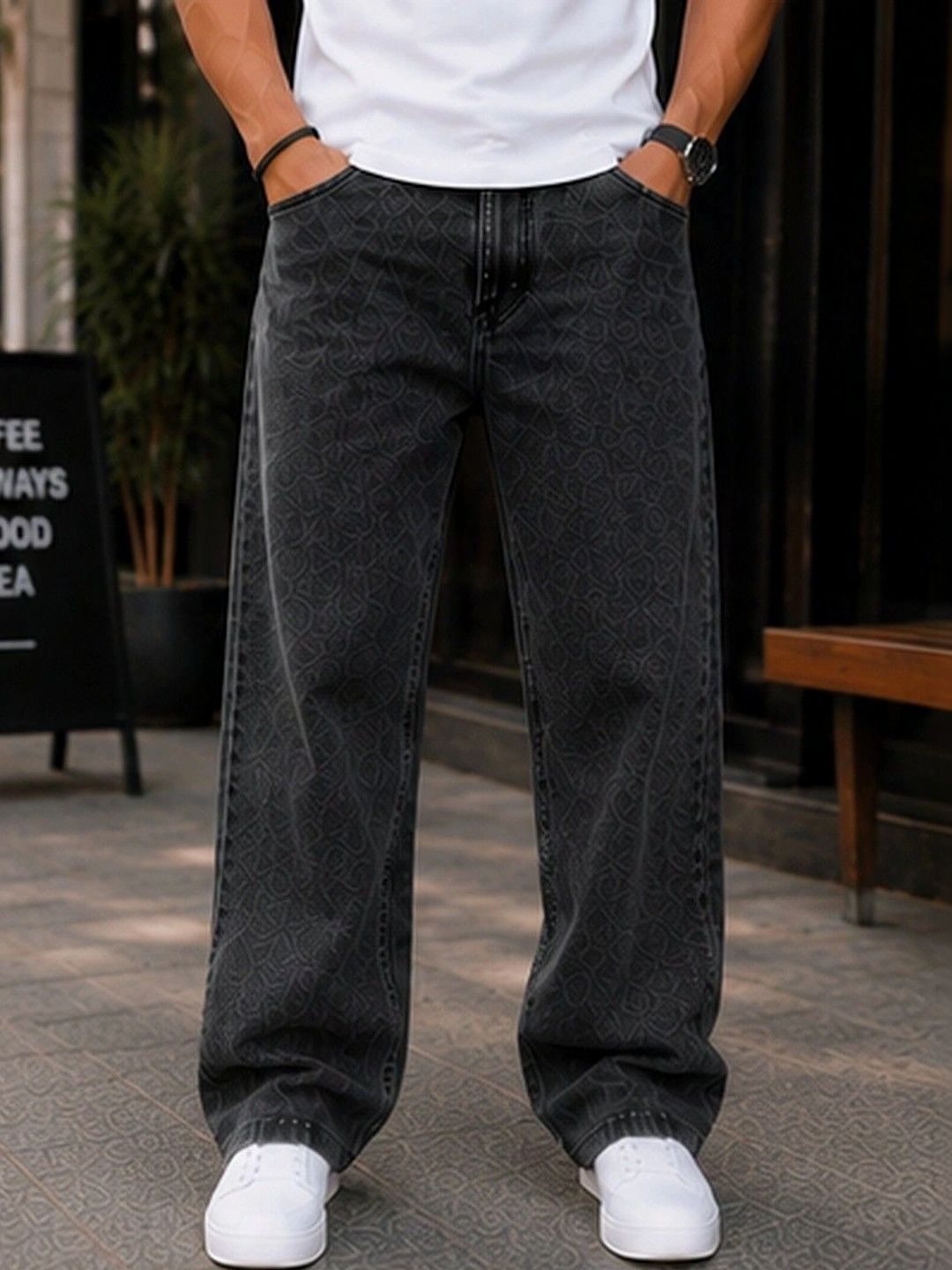 DENIM LIFE Men Classic Straight Fit Mid-Rise Printed Stretchable Denim Jeans