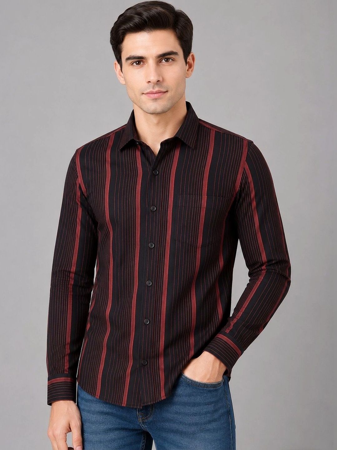 Cottinfab Men Standard Slim Fit Striped Casual Shirt