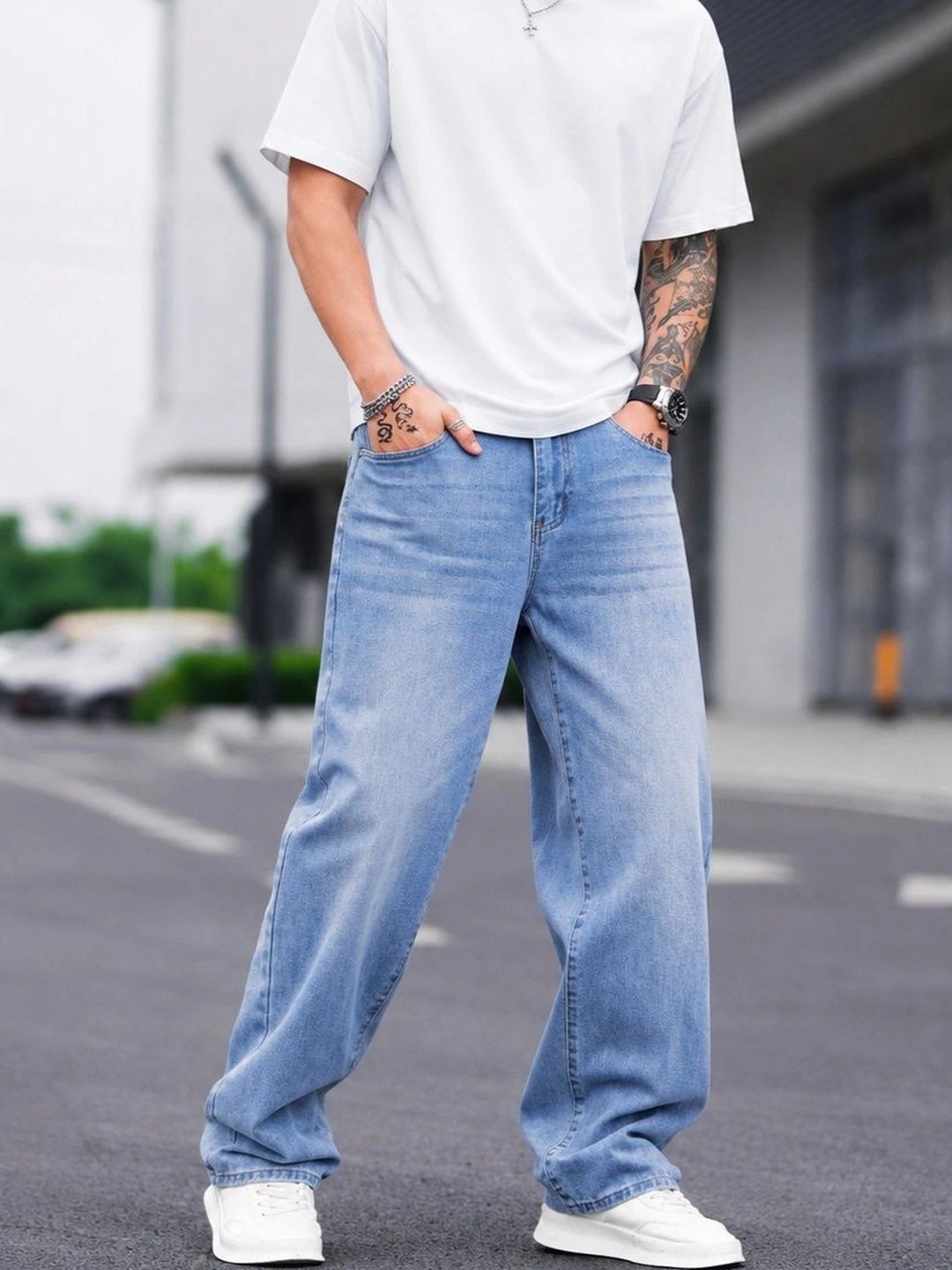 PINKLIT Men Straight Fit Mid-Rise Light Fade Jeans