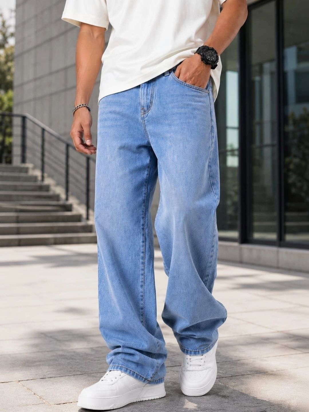 PINKLIT Men Straight Fit Mid-Rise Light Fade Jeans
