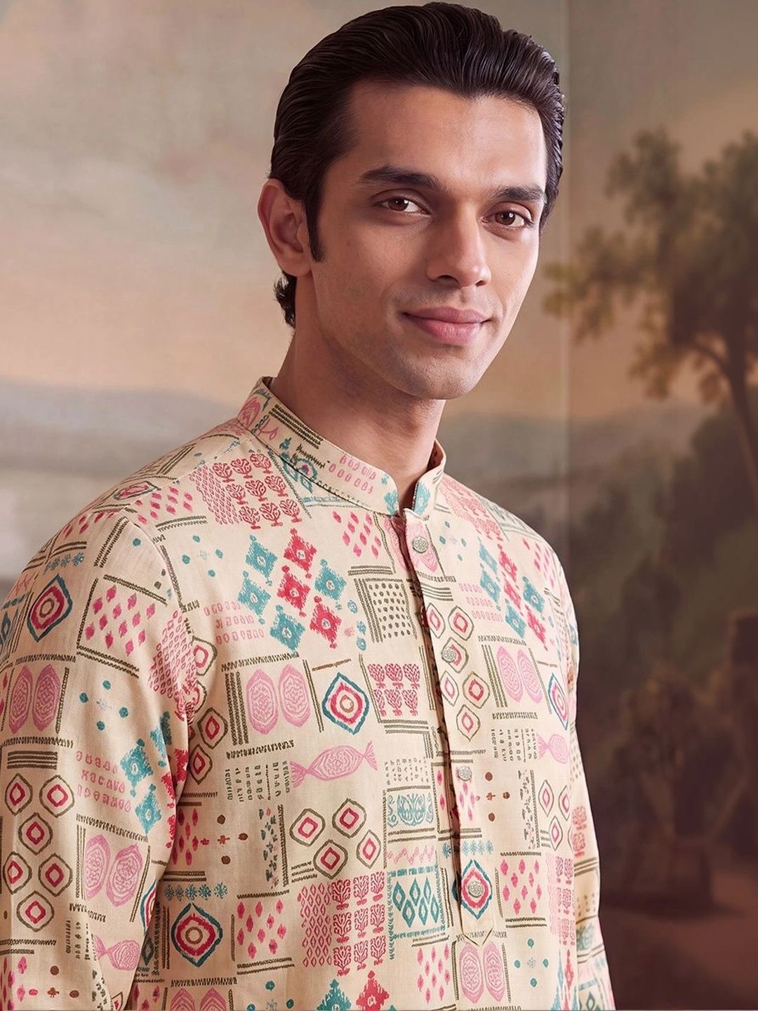 House of Pataudi Men Geometric Printed Kurta