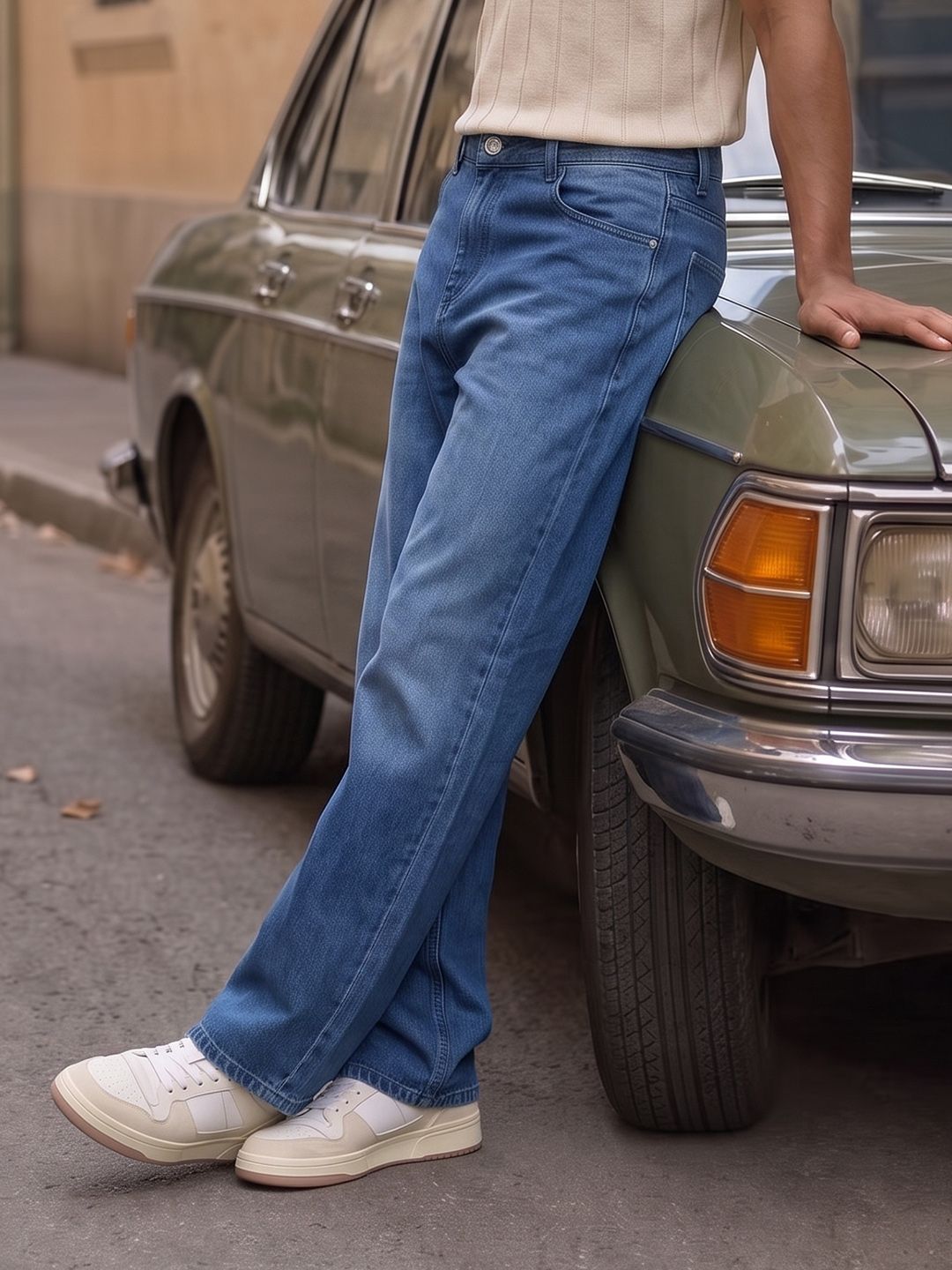 The Roadster Life Co. Men Baggy Fit Light Fade Pure Cotton Jeans