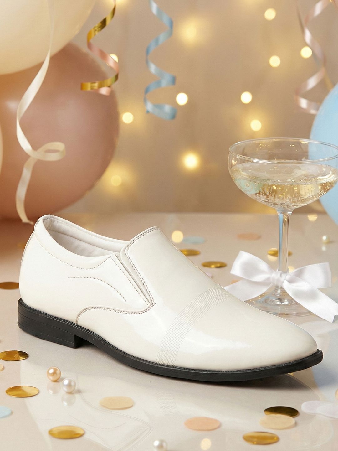 FAUSTO Men Textured Round Toe Formal Slip-On Shoes