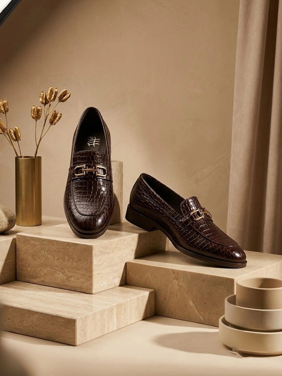 House of Pataudi Men Textured Round Toe Slip-On Loafers Formal Shoes