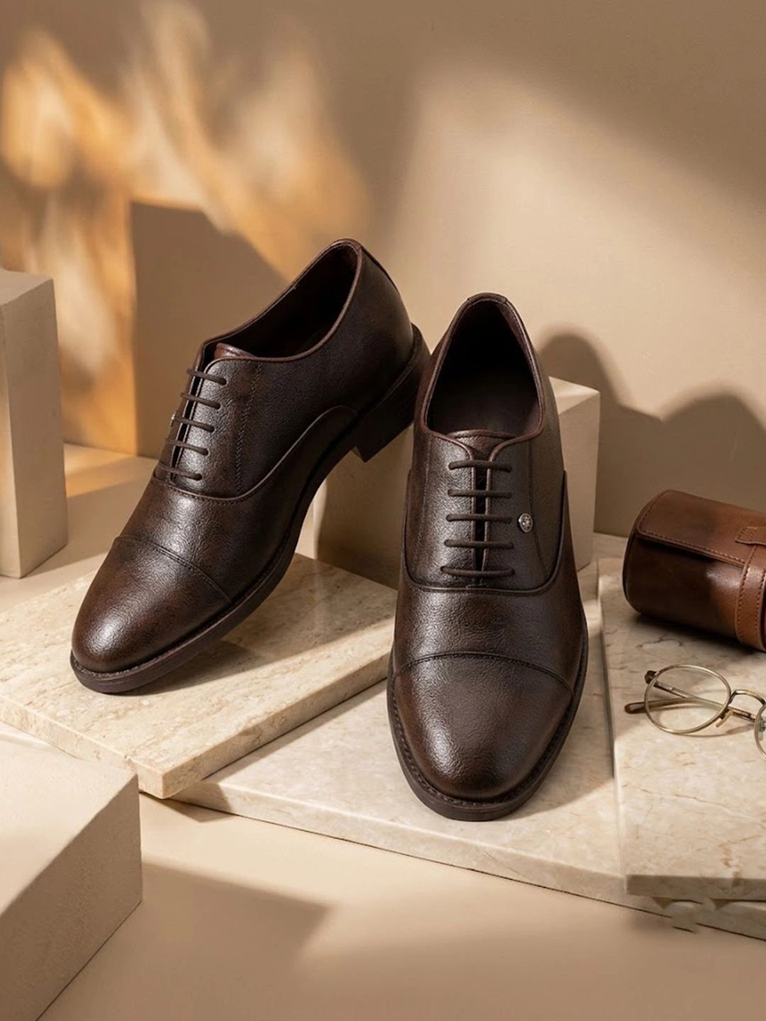 House of Pataudi Men Textured Round Toe Lace-Ups Oxfords Formal Shoes