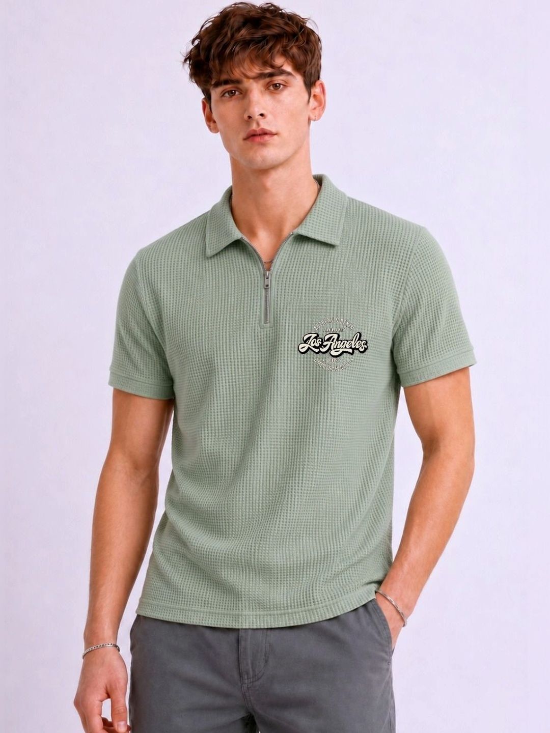 Mobox Men Typography Polo Collar Pockets T-shirt