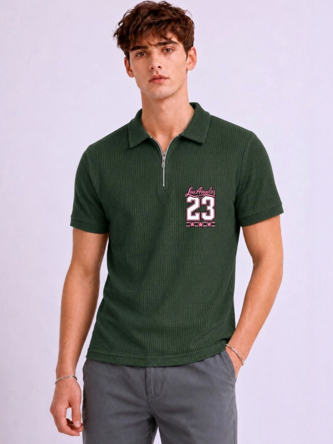 Mobox Men Typography Polo Collar Pockets T-shirt
