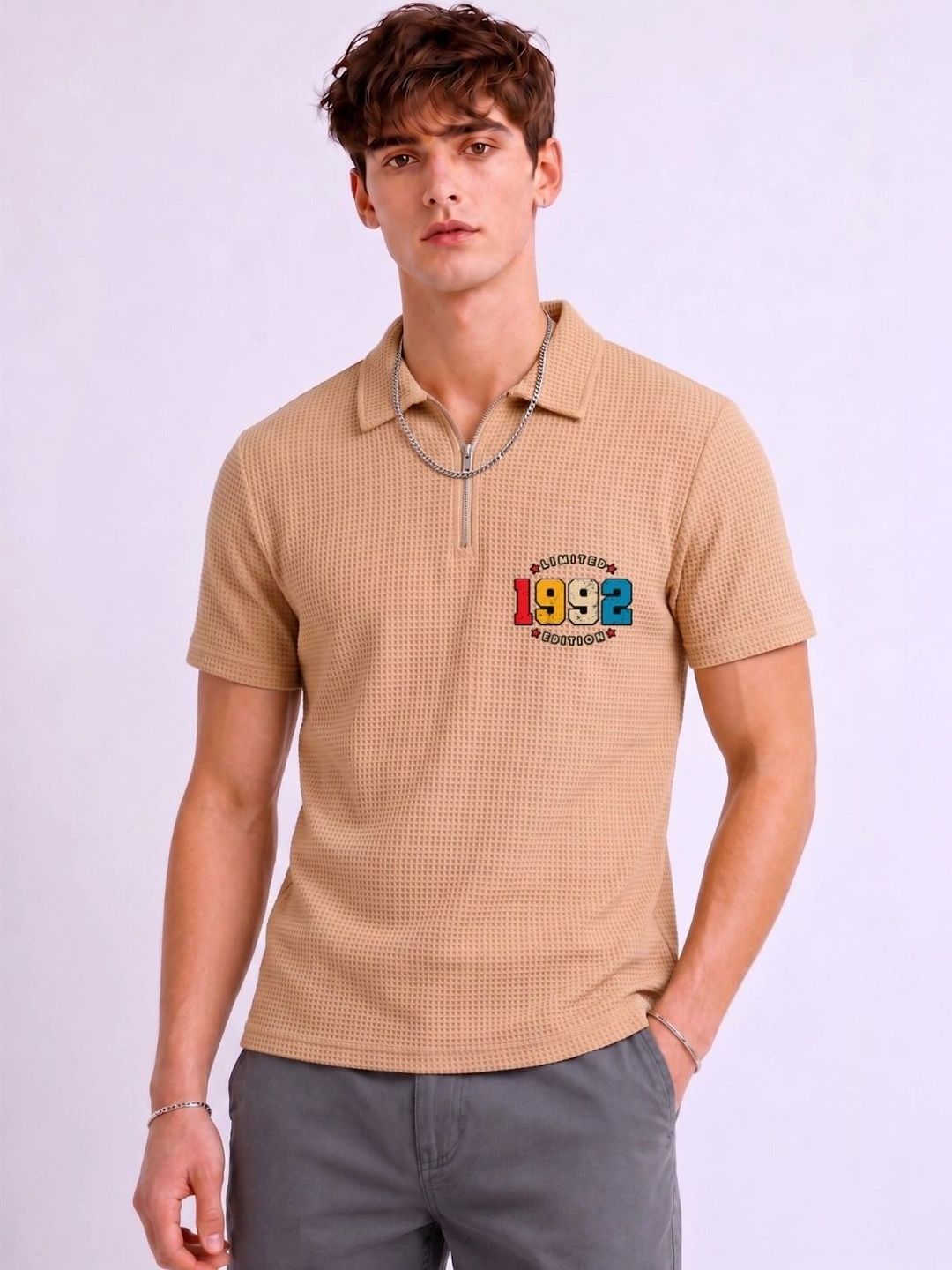 Mobox Men Typography Polo Collar Pockets T-shirt