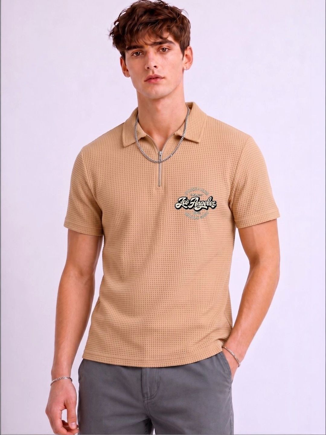 Mobox Men Typography Polo Collar Pockets T-shirt