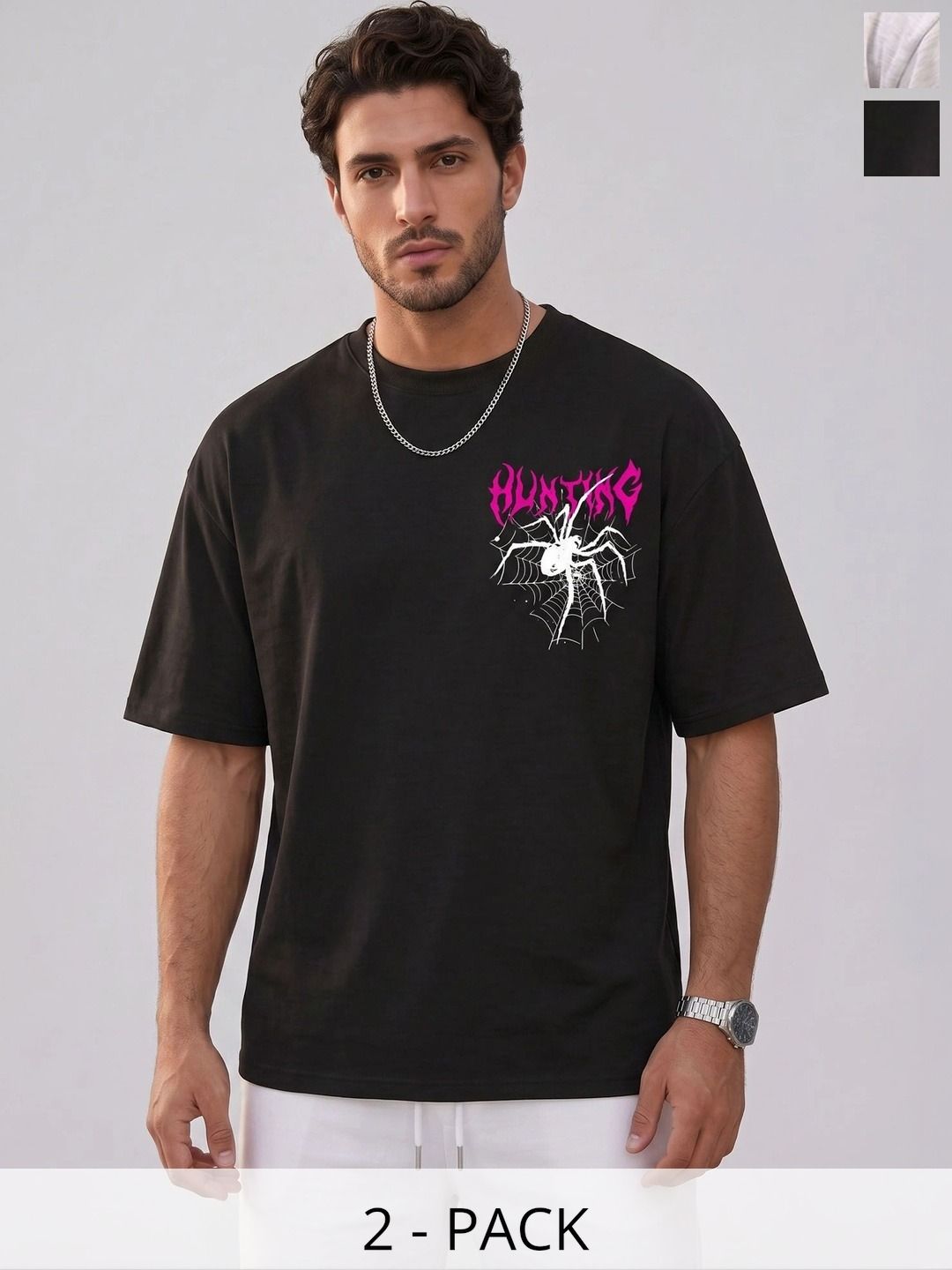 Kasendra Men 2 Printed Drop-Shoulder Sleeves T-shirt