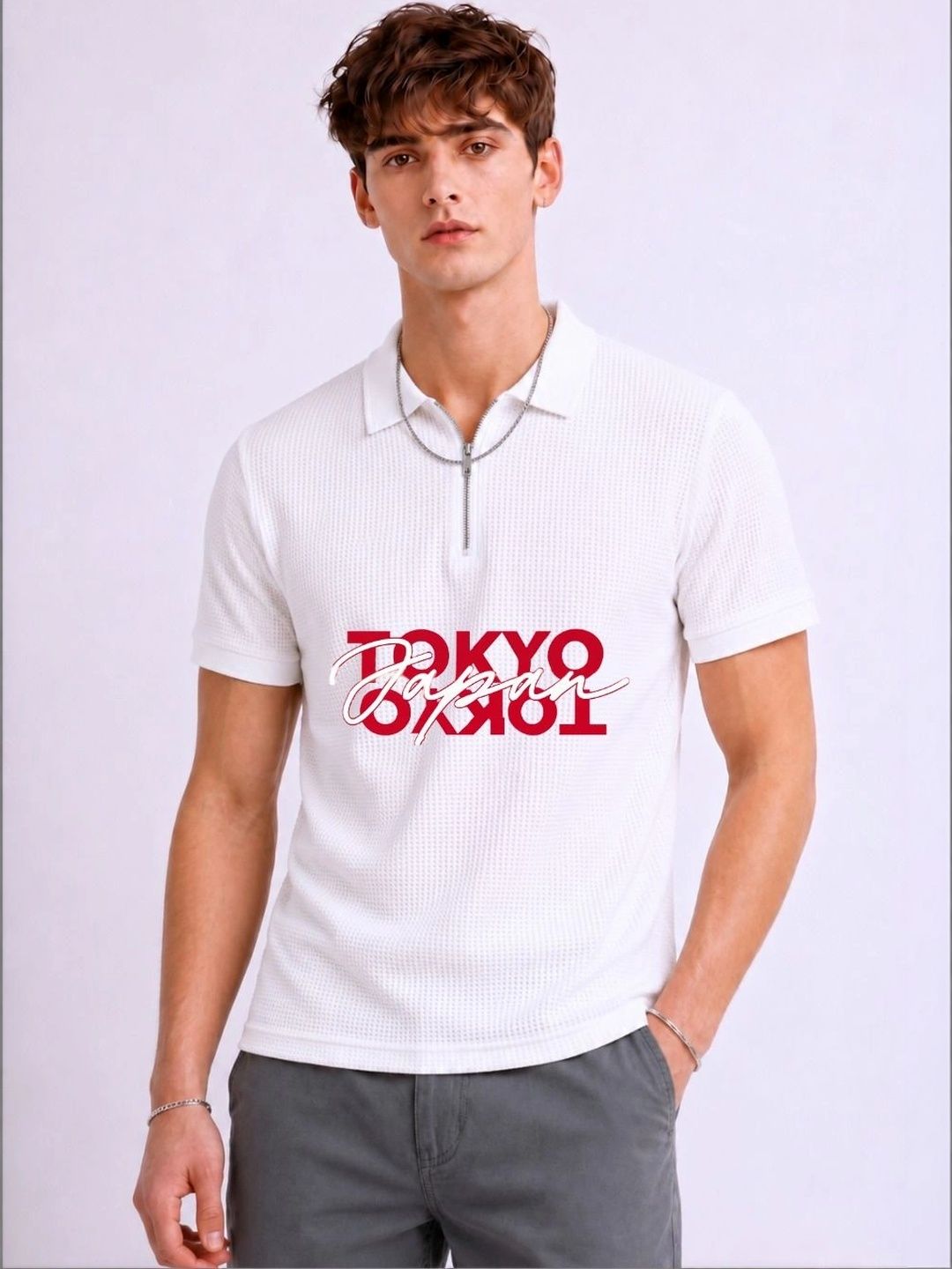 Mobox Men Typography Polo Collar Pockets T-shirt