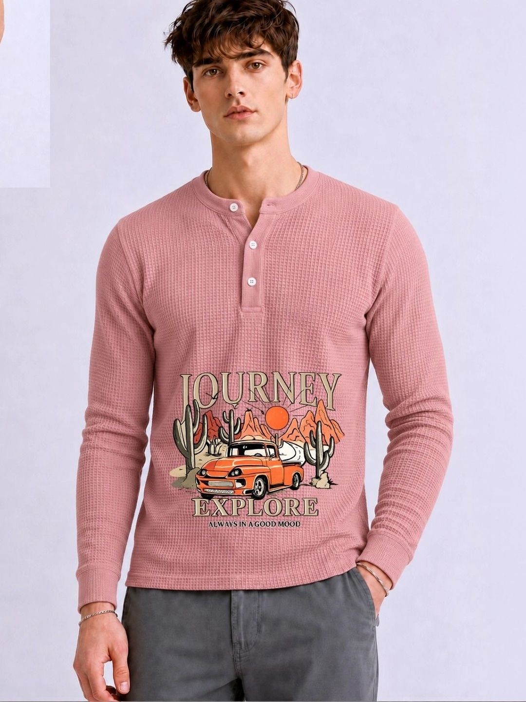 Mobox Men Henley Neck T-shirt