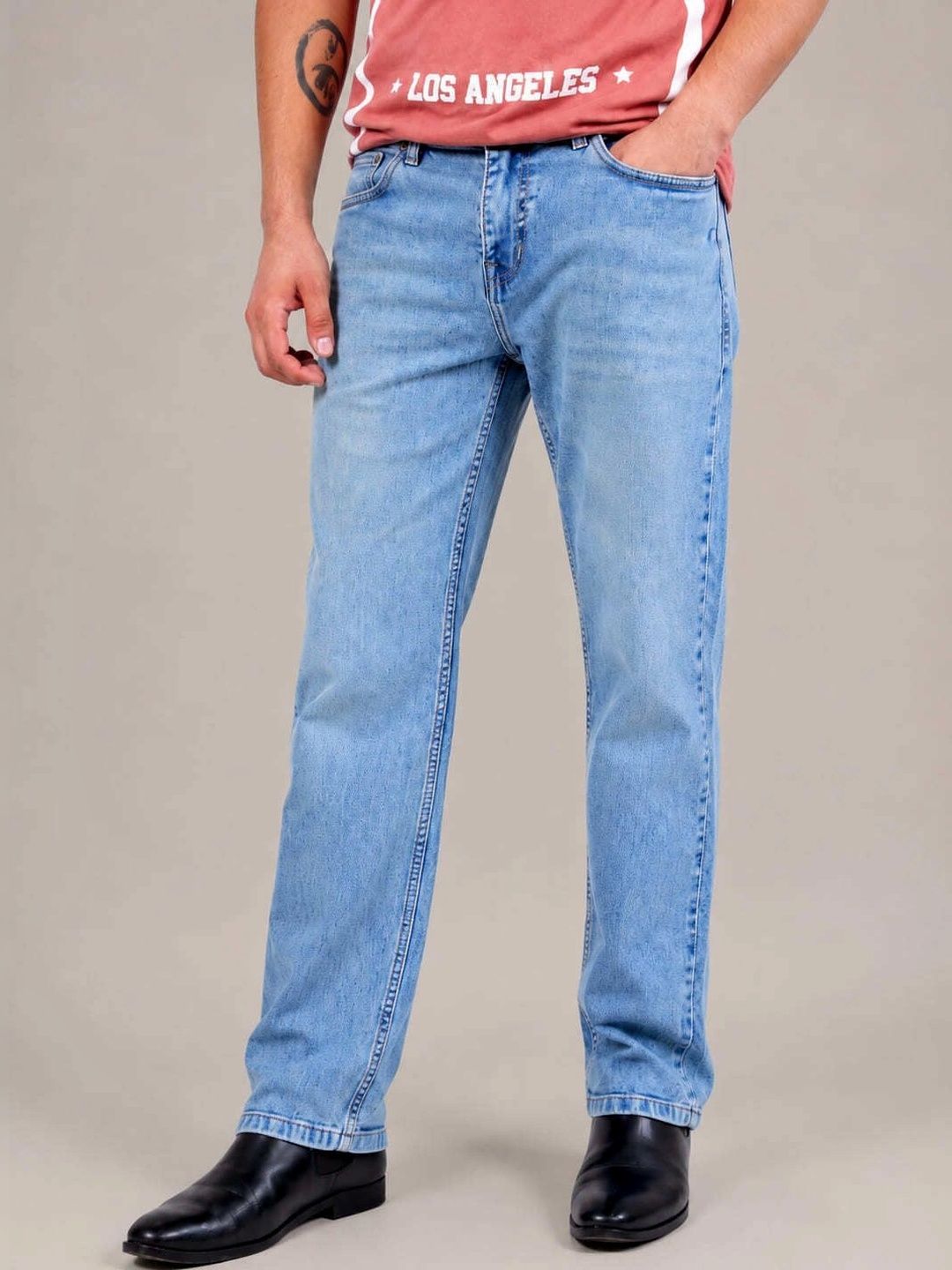 Denimora Men Straight Fit Mid-Rise Stretchable Jeans