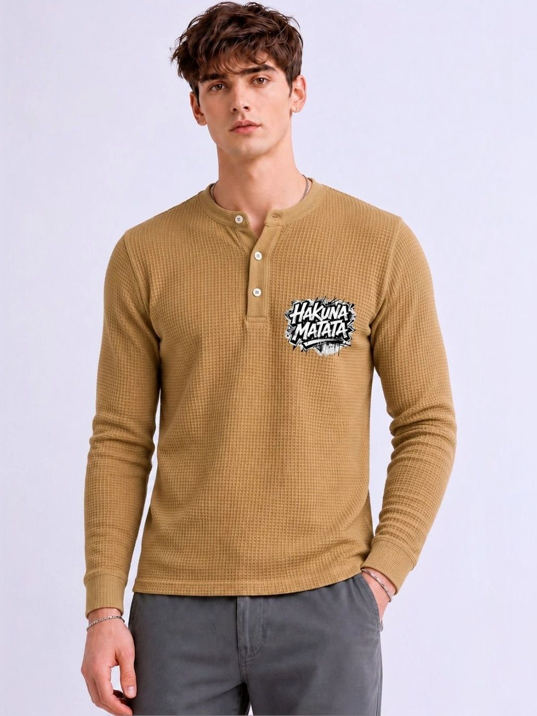 Mobox Men Typography Henley Neck T-shirt