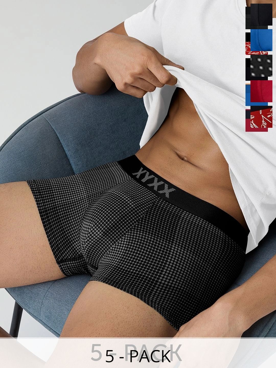 XYXX Pack of 5 Cotton Blend Printed Trunks