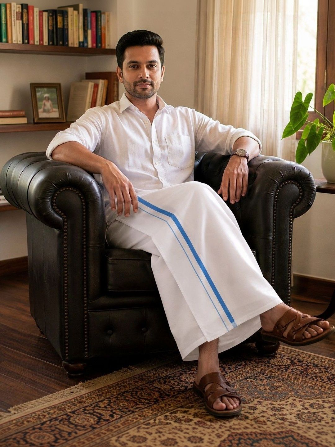 Sharan Elegance Men Striped Cotton Dhoti Dhotis