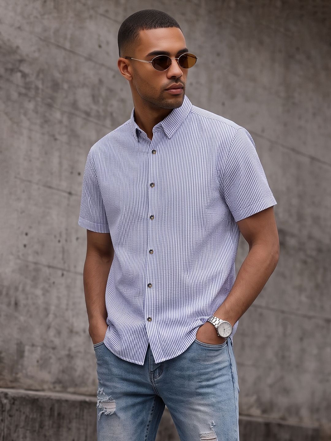 The Roadster Life Co. Striped Pure Cotton Shirt