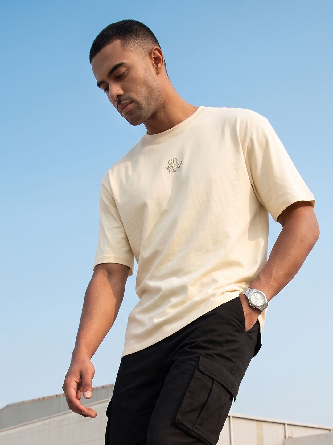 The Roadster Life Co. Drop-Shoulder Sleeves Pure Cotton Relaxed Fit T-shirt