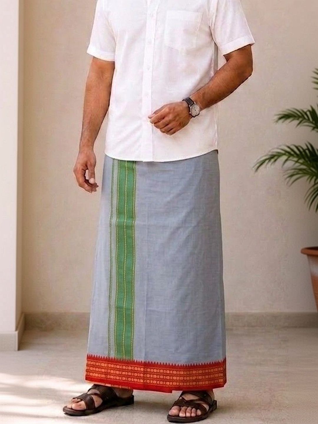 Sharan Elegance Men Striped Cotton Dhoti Dhotis