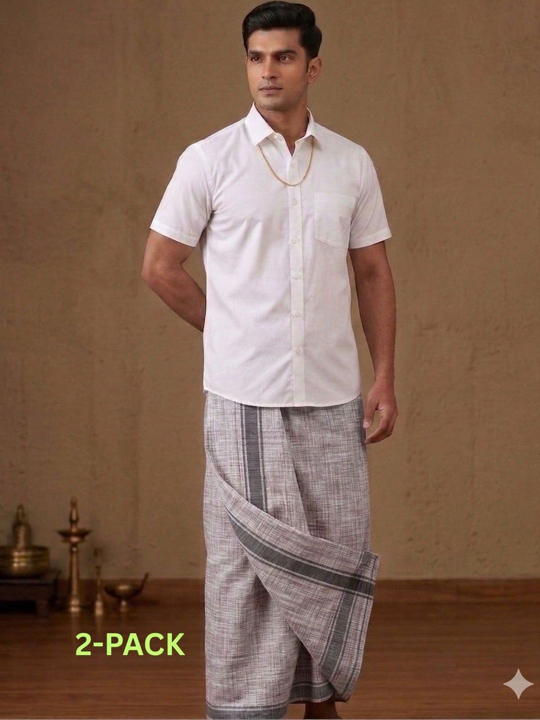 Sharan Elegance Men Striped Cotton Dhoti Dhotis